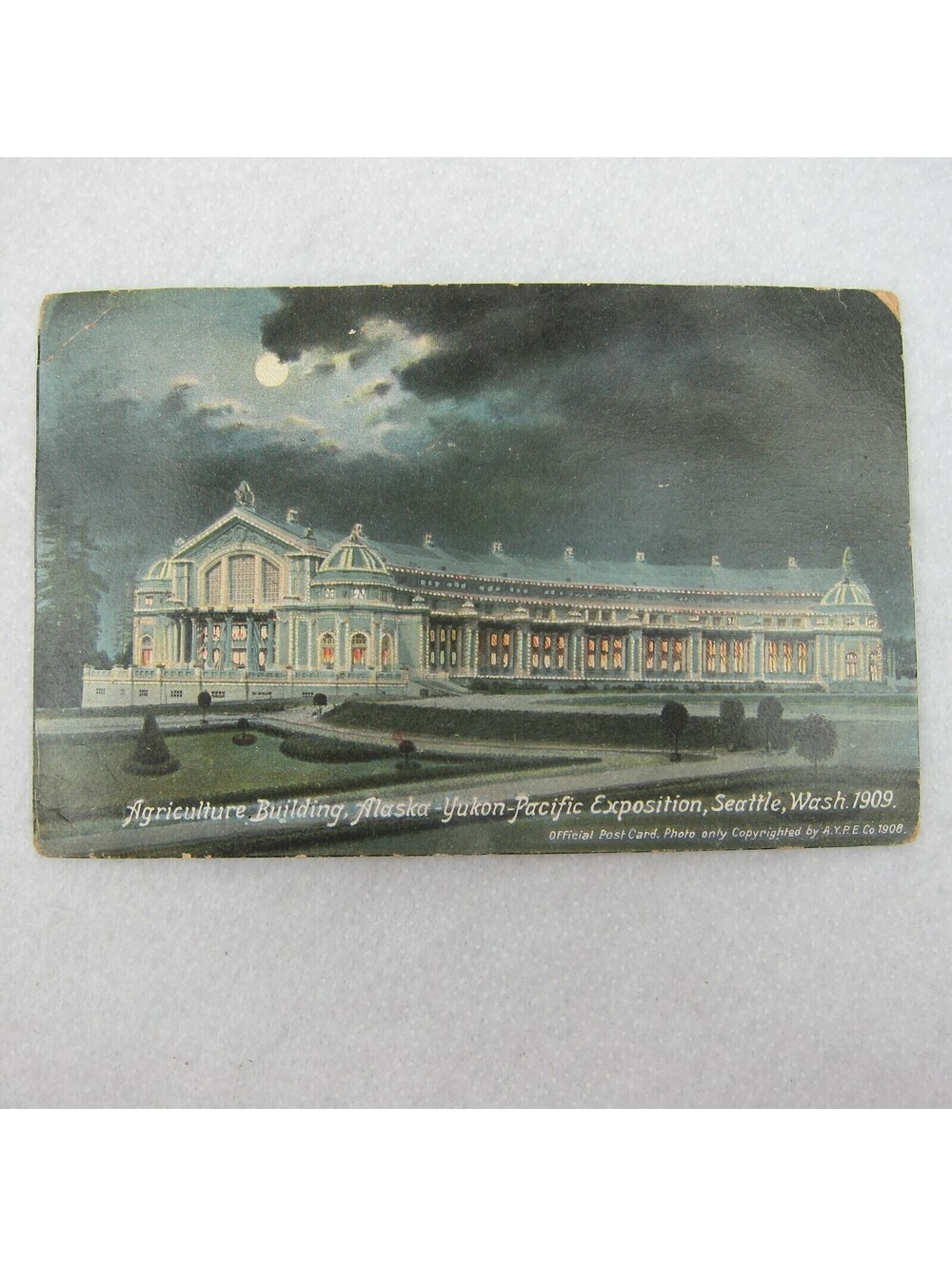1909 Seattle Worlds Fair Postcard Agricultural Building at Night UNPOSTED RARE